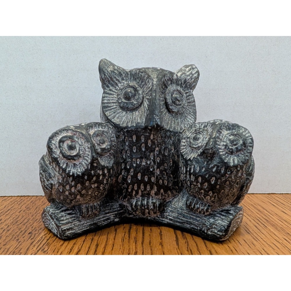 The Wolf Sculptures Canada/Mom&Babies on a Log/Vintage Soapstone Carving